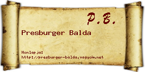 Presburger Balda névjegykártya